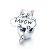 925 Sterling Silver Adorable Cat Charm For Diy Bracelets & Necklaces - Front View