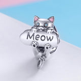 925 Sterling Silver Adorable Cat Charm For Diy Bracelets & Necklaces - Side View