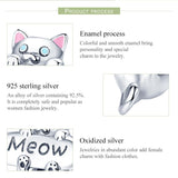 925 Sterling Silver Adorable Cat Charm For Diy Bracelets & Necklaces - 45-Degree Angle