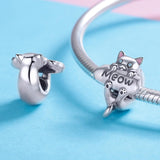 925 Sterling Silver Adorable Cat Charm For Diy Bracelets & Necklaces - Close-Up Angle