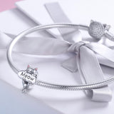 925 Sterling Silver Adorable Cat Charm For Diy Bracelets & Necklaces - Low Angle