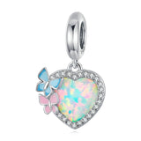 925 Sterling Silver Colorful Opal Butterfly Pendant For Diy Bracelets & Necklaces - Front View