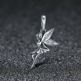 925 Sterling Silver Flower Fairy Dangle Pendant For Diy Bracelets & Necklaces - Side View