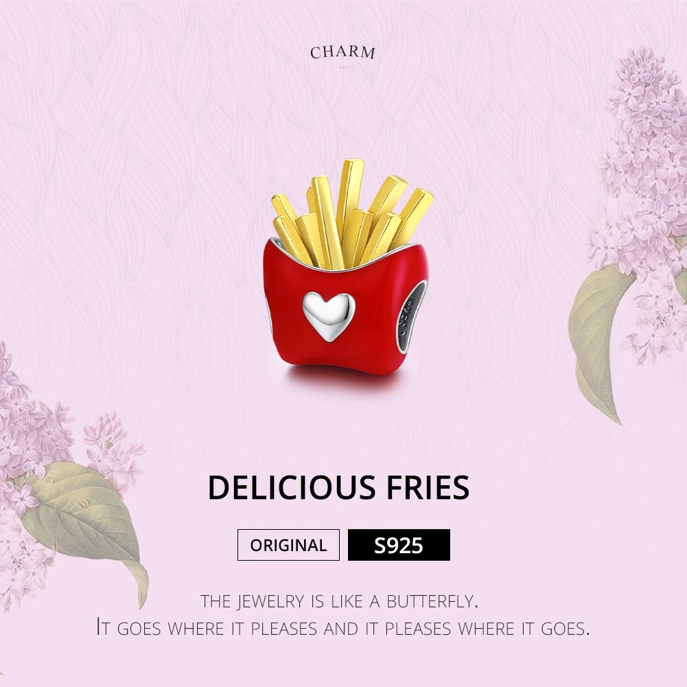 925 Sterling Silver Delicious Fries Food Beads For Diy Bracelets & Necklaces
