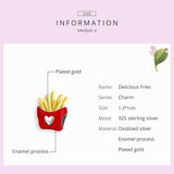 925 Sterling Silver Delicious Fries Food Beads For Diy Bracelets & Necklaces - 45-Degree Angle
