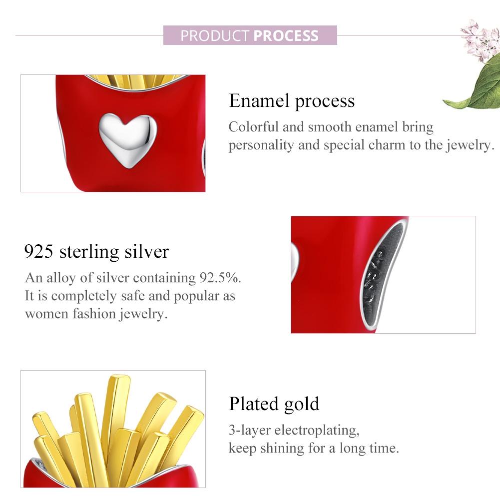 925 Sterling Silver Delicious Fries Food Beads For Diy Bracelets & Necklaces