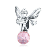 925 Sterling Silver Flower Fairy Beaded Pink Glass Zircon Bracelet Accessories - Front View