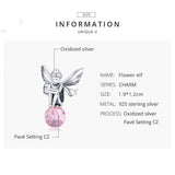 925 Sterling Silver Flower Fairy Beaded Pink Glass Zircon Bracelet Accessories - Rear View