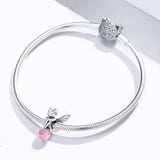 925 Sterling Silver Flower Fairy Beaded Pink Glass Zircon Bracelet Accessories - Low Angle