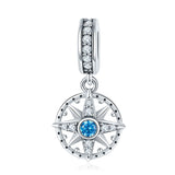 925 Sterling Silver Compass Pendant Necklace - Front View
