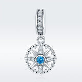 925 Sterling Silver Compass Pendant Necklace - Side View