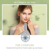 925 Sterling Silver Compass Pendant Necklace - Top-Down View