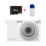 4k 8x Optical Zoom Telescopic Lens Digital Camera with Card Reader & 32g - White - Front View