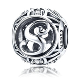 925 Sterling Silver 26 English Letter Beads For Diy Bracelets & Necklaces Style - S - Front View