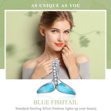 925 Sterling Silver Ocean Fishtail Pendant Necklace - Top-Down View