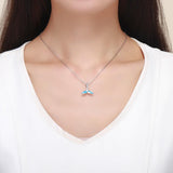 925 Sterling Silver Ocean Fishtail Pendant Necklace - Low Angle