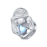 925 Sterling Silver Love Heart Pendant Necklace For Mother And Child - Front View