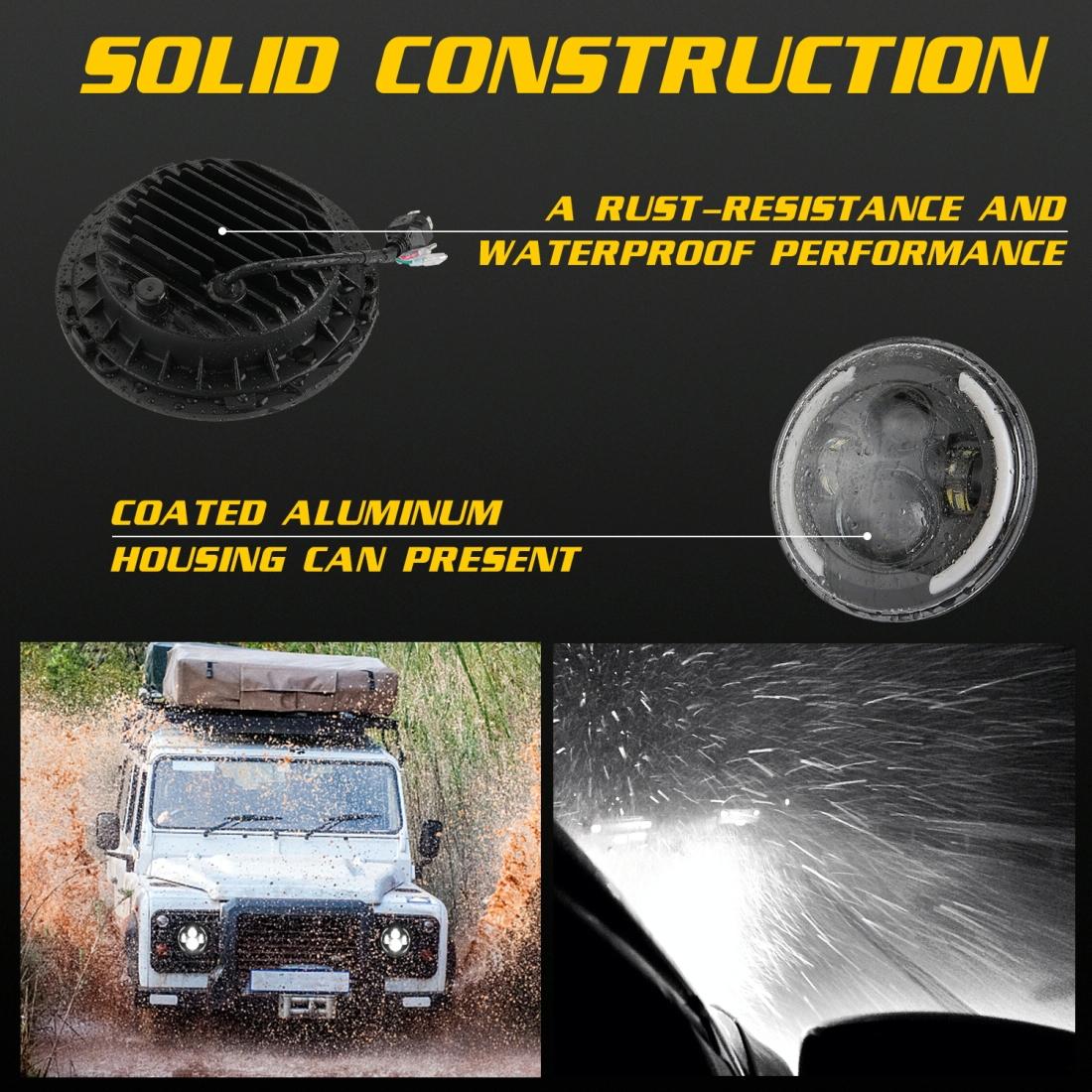7 Inch H4 / H13 Dc 9V - 30V 3000Lm 3000K - 6000K 25W Car Round Shape Led Headlight Lamps For Jeep Wrangler With Angel Eye White Light