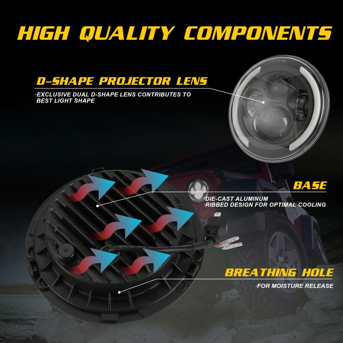 7 Inch H4 / H13 Dc 9V - 30V 3000Lm 3000K - 6000K 25W Car Round Shape Led Headlight Lamps For Jeep Wrangler With Angel Eye White Light