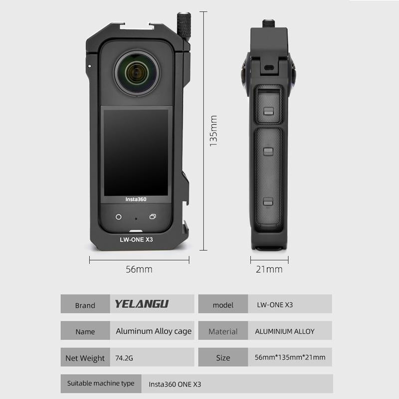 Extended Metal Cage for Insta360 X3 Camera