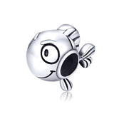 925 Sterling Silver Simple Fish Bead Bracelet / Necklace Accessory - Front View
