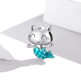 925 Sterling Silver Cat Mermaid Beads For Diy Bracelets & Necklaces - Side View