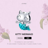 925 Sterling Silver Cat Mermaid Beads For Diy Bracelets & Necklaces - Top-Down View