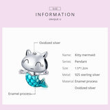 925 Sterling Silver Cat Mermaid Beads For Diy Bracelets & Necklaces - 45-Degree Angle