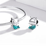 925 Sterling Silver Cat Mermaid Beads For Diy Bracelets & Necklaces - Close-Up Angle