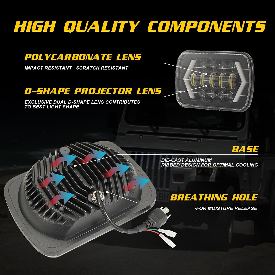 7 Inch H4 Dc 9V - 30V 3000Lm 6000K 30W Ip67 8Led Lamp Beads Car Square Shape Led Headlight Lamps For Jeep Wrangler