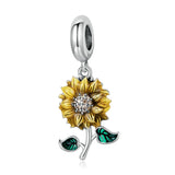925 Sterling Silver Sunflower Pendant For Bracelet / Necklace - Front View