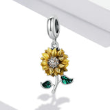925 Sterling Silver Sunflower Pendant For Bracelet / Necklace - Side View