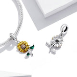 925 Sterling Silver Sunflower Pendant For Bracelet / Necklace - Top-Down View