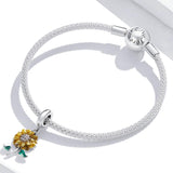 925 Sterling Silver Sunflower Pendant For Bracelet / Necklace - 45-Degree Angle