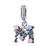 925 Sterling Silver Letter M Pendant For Diy Bracelets & Necklaces - Front View