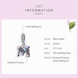 925 Sterling Silver Letter M Pendant For Diy Bracelets & Necklaces - Rear View