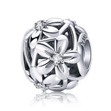 925 Sterling Silver Flower Shaped Beads For Diy Bracelets - Front View