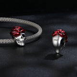 925 Sterling Silver Halloween Skull Bracelet With Rose And Pearl - 45-Degree Angle