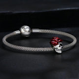 925 Sterling Silver Halloween Skull Bracelet With Rose And Pearl - Rear View