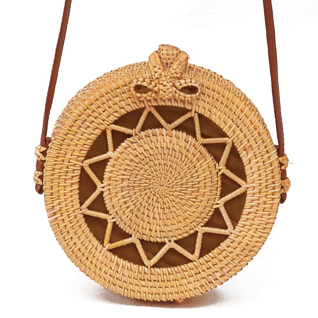 Handmade Rattan Bag Flower Pattern Autumn Design Vintage Art Beach Diagonal Bag 20X20X8Cm