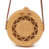 Handmade Rattan Bag Flower Pattern Autumn Design Vintage Art Beach Diagonal Bag 20X20X8Cm - 45-Degree Angle