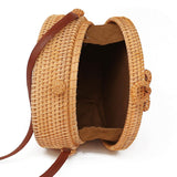 Handmade Rattan Bag Flower Pattern Autumn Design Vintage Art Beach Diagonal Bag 20X20X8Cm - Rear View