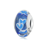 925 Sterling Silver Blue Glass Heart Beads - Front View