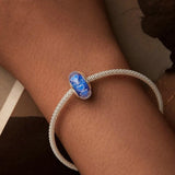 925 Sterling Silver Blue Glass Heart Beads - 45-Degree Angle