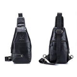 Men Leather Sports Chest Bag First Layer Cowhide - Black