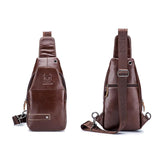Men Leather Sports Chest Bag First Layer Cowhide - Black