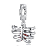 925 Sterling Silver Vintage Oxidized Rib Skull Pendant - Front View
