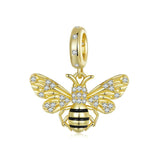 925 Sterling Silver Gold Plated Bee Bracelet Pendant - Front View