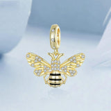 925 Sterling Silver Gold Plated Bee Bracelet Pendant - Side View