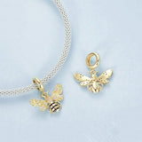 925 Sterling Silver Gold Plated Bee Bracelet Pendant - Top-Down View